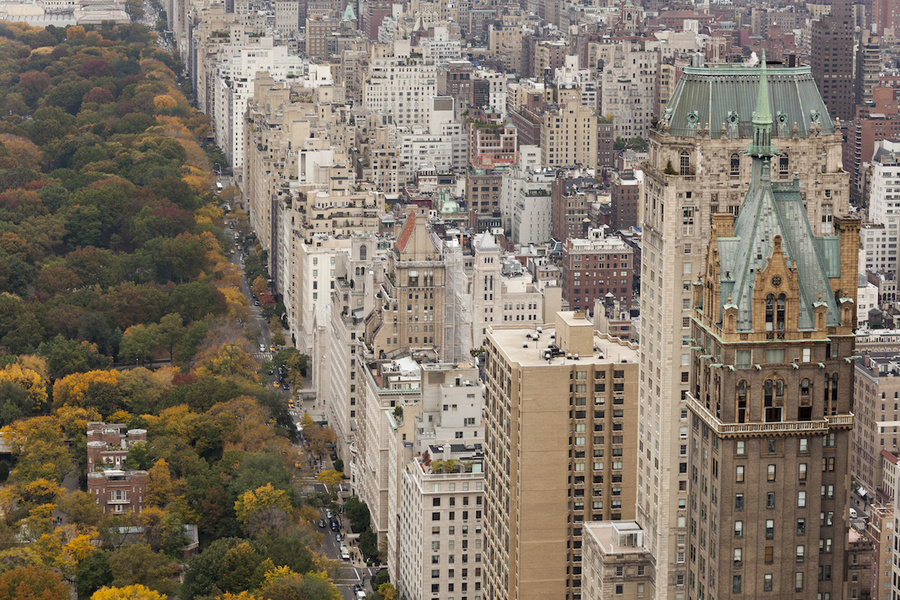 Aerial view of high-rise office building in the city